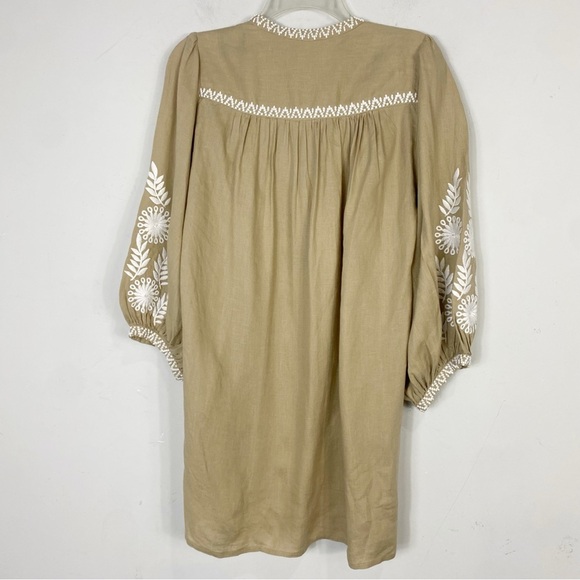 BANANA REPUBLIC Embroidered Linen Tunic Tan Small - Picture 3 of 7